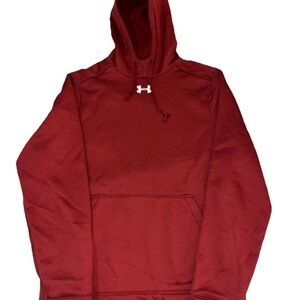 VINTAGE Under Armour Hoodie Adult Small Red Center Logo Maroon Sweatshirt Mens